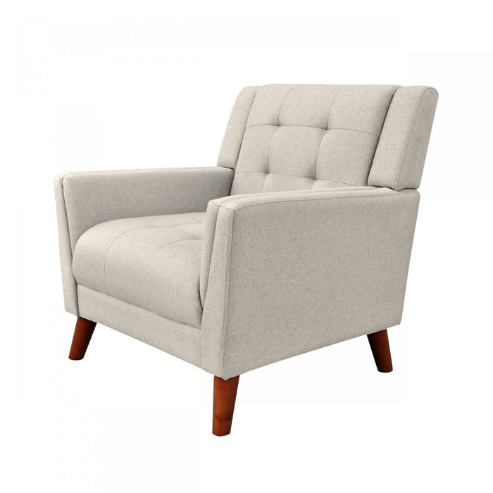 Midway Mid-Century Modern Armchair with Tufted Waffle Stitch, Beige, Walnut