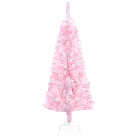 Homcom Snow Flocked Pencil Artificial Christmas Tree With Steel Base Pink