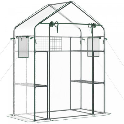 Outsunny Mini Greenhouse, Walk-in Greenhouse With 4 Shelves, Roll-up Door|Outsunny Mini Serre, Serre De Plain-pied Avec 4 Etageres, Porte Enroulable