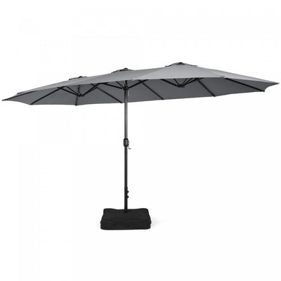 Costway 15FT Double-Sided Twin Patio Umbrella Outdoor Market W/ Crank & Base Grey