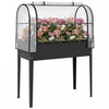 Outsunny Metal Raised Garden Bed with Flip-Up Greenhouse Cover, Black