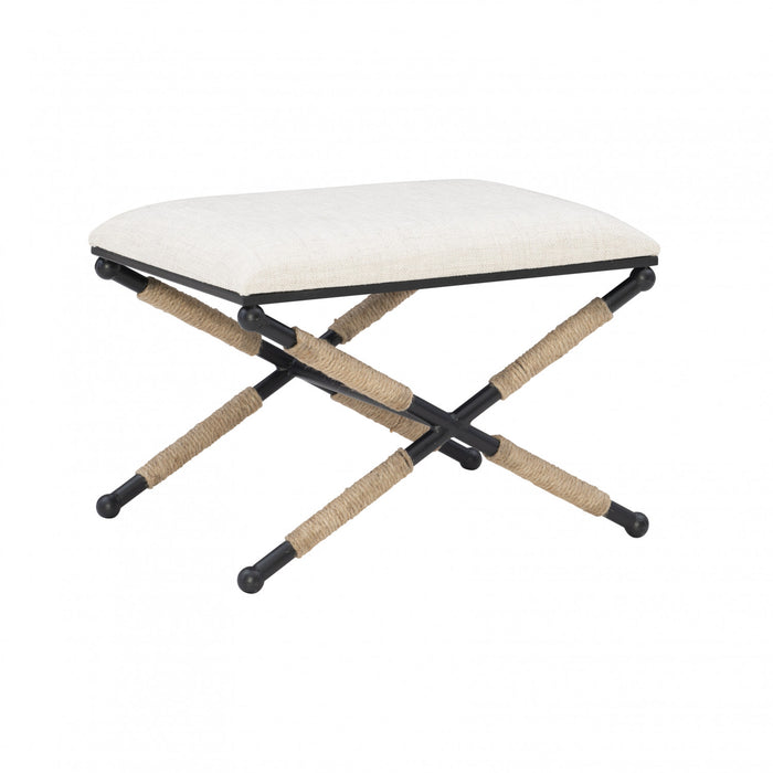 Ashburn Campaign Linen-Look Fabric Ottoman - Black