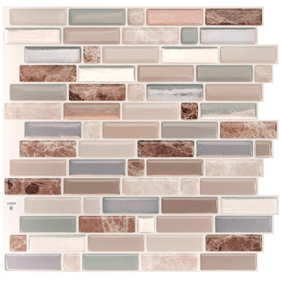 Smart Tiles Peel and Stick 4-Sheet 10 x 9 Backsplash - Crescendo Terra|Dosseret Smart Tiles peler et coller 9 x 9, 4 feuilles - Crescendo Terra