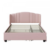 Jean Upholstered Platform Bed with Wingback Headboard and Storage Drawers,Queen Size,Pink Queen Bed 
