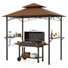 Costway 8' X 5' Grill Gazebo With 2 Shelves 7 Hooks Metal Frame Soft Top Brown