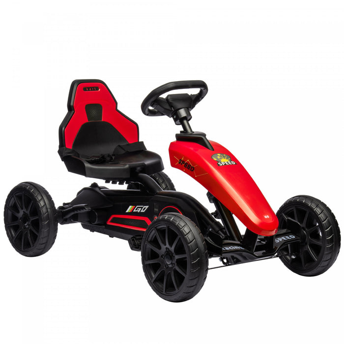 Aosom Pedal Go Kart For Kids, Pedal Powered Ride-On Car With Swing Axle, Adjustable Bucket, Handbrake, 4 Eva Wheels Powered Ride, Indoor Foot Racer, For 3-8 Years Old, Red