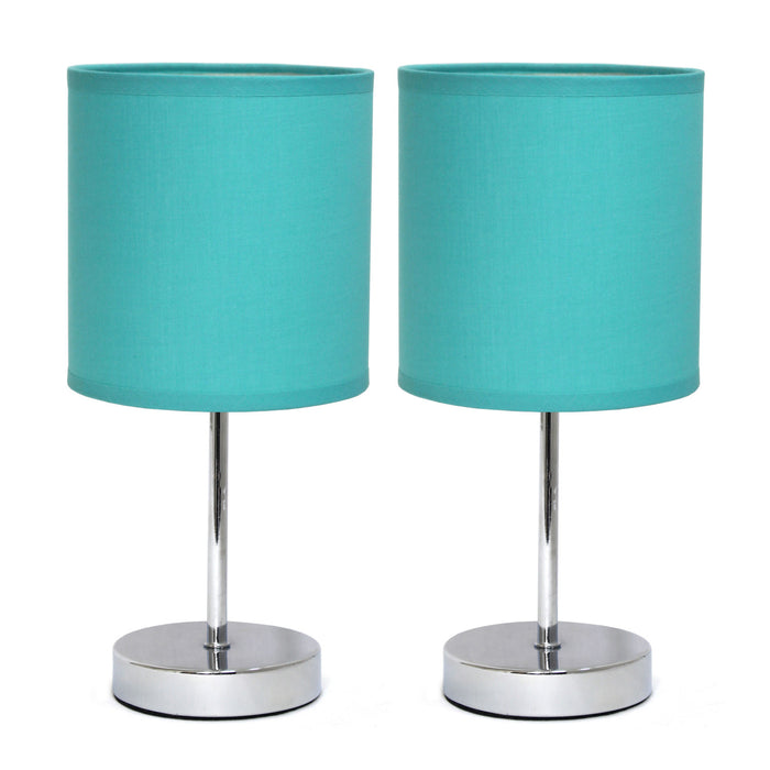Simple Designs Chrome Mini Basic 2-Piece Table Lamp Set - Aqua