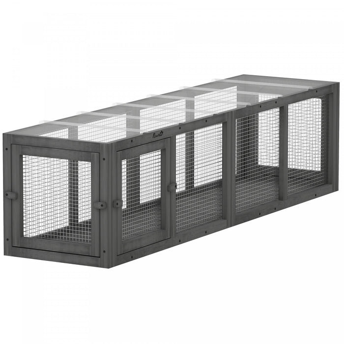 PawHut Outdoor Cat Tunnel, 60\" Wooden Play Cat Enclosure, Extendable Pet Run with 3 Doors, for Indoor and Outdoor Use, for Kitty, Puppy, Grey