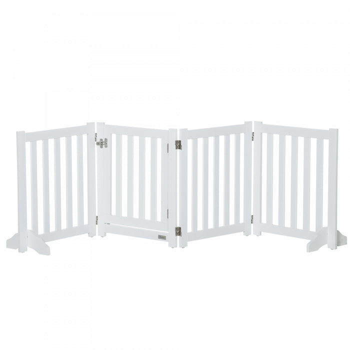 Pawhut Foldable Dog Gate With Door, 4 Panels Freestanding Pet Gate With Support Feet Indoor Playpen For Small Dogs And Below, White