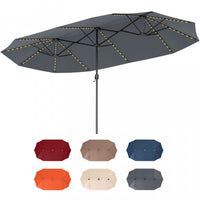 Costway 15.5 FT Extra-Large Patio Umbrella with LED Solar Lights & 12 Heavy-Duty Ribs Gray