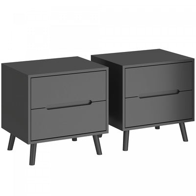 HOMCOM Nightstands Set of 2, Bedside Table w/ 2 Drawers and Wood Legs Black
