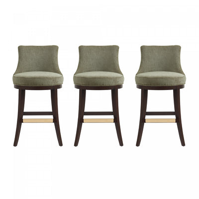 Lucia Modern Chenille Wood Upholstered Barstool in Leaf Green - Set of 3 | Tabouret de bar moderne Lucia en bois et chenille, revetement vert feuille - Lot de 3