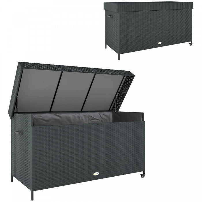 Outsunny 165 Gallon Outdoor Storage Deck Box With Liner, Gas Strut & Wheels