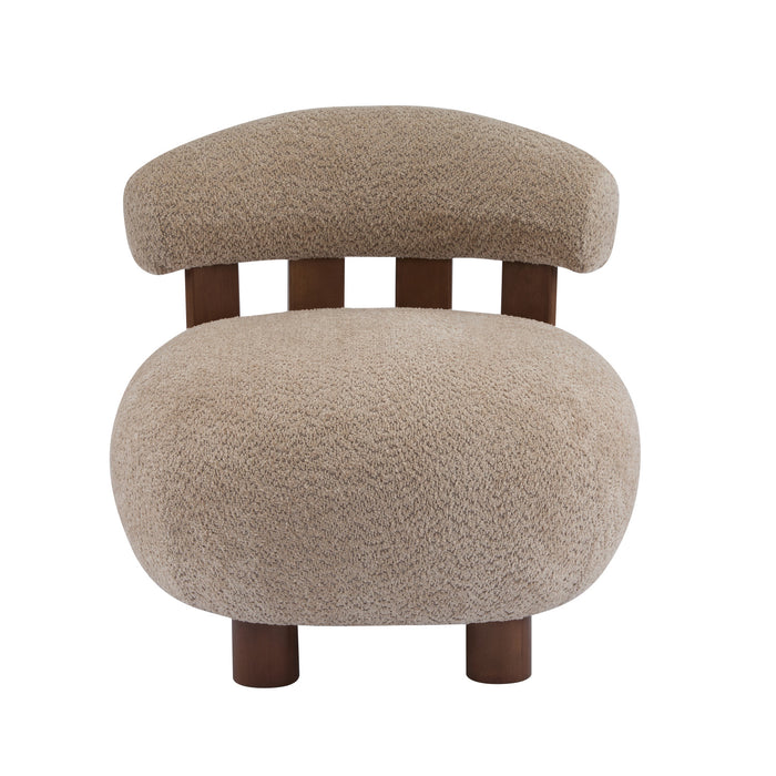 Nube Modern Boucle Accent Chair with Curved Backrest and Four-Leg Design, Light Brown, Walnut