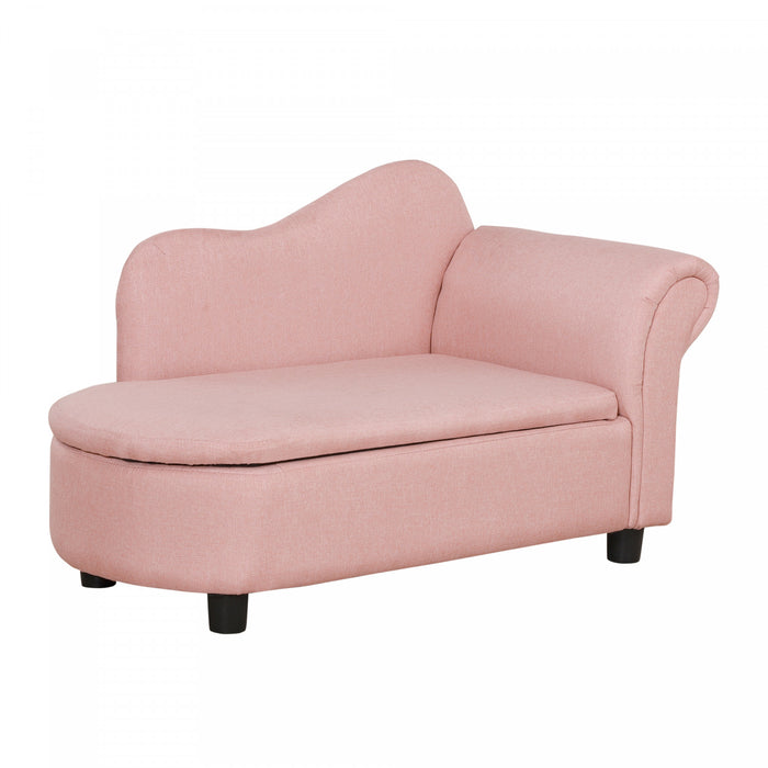 Qaba Kids Sofa, Toddler Couch With Storage Compartment, Children Chaise Lounge, Armrest Chair For Preschool For Kids Room, Kindergarten, Eucalyptus Wood, Pink