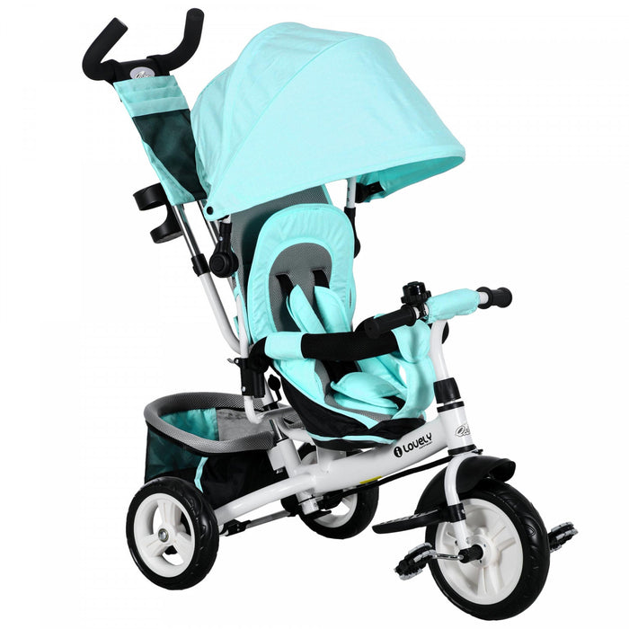 Qaba 6 In 1 Toddler Tricycle, Kids Trike With Foldable Canopy, Removable Parent-push Handle And Cover, Storage Basket, 5-point Safety Belt, For Child 1-5 Years, Green