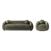 Tribeca Mid-Century Modern 2-Piece Sofa Set in Olive Green 