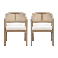 Liam Comfortable Dining Chair Set of 2 with Rattan Back and Rubber Wood Frame,Light Ash 