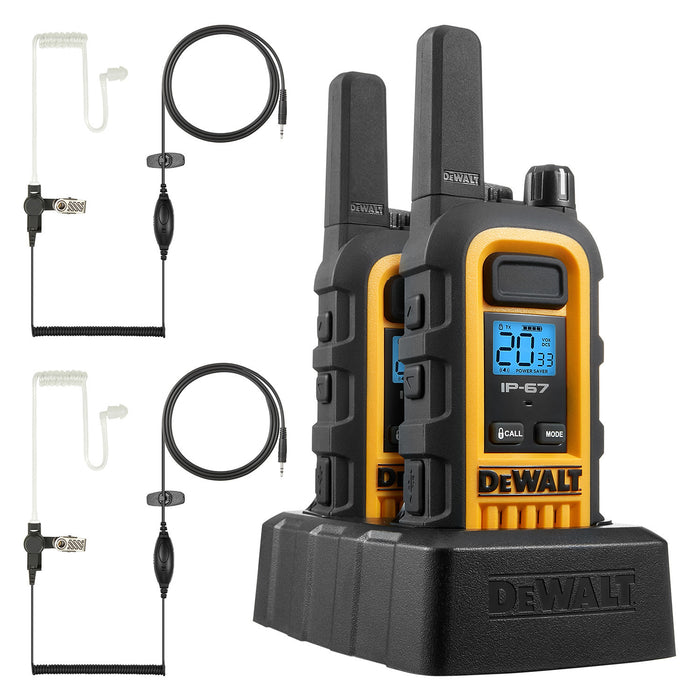 2 Dewalt Dxfrs300 Walkie Talkies Plus Earpieces - 1 Watt, Heavy Duty, 22 Channel Long Range Two Way Radios