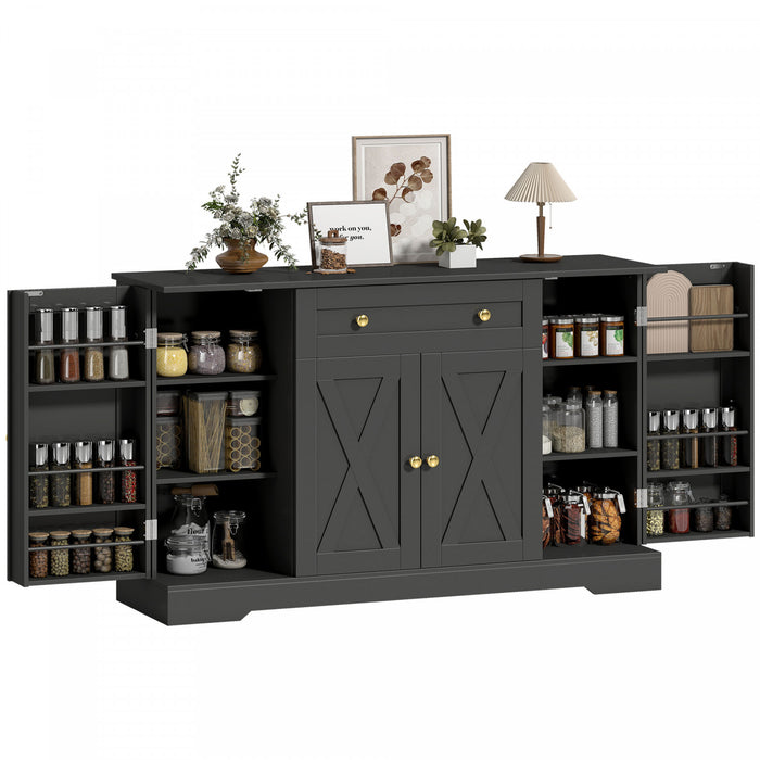 HOMCOM 54\" Sideboard Buffet Cabinet, Farmhouse Kitchen Cabinet, Black
