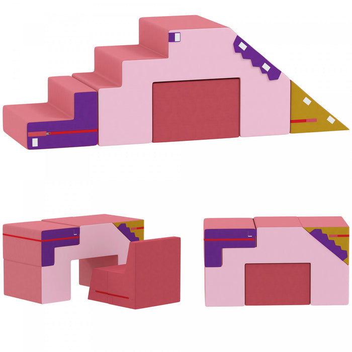 Qaba Climbing Foam Blocks For Toddlers, 2-piece Soft Play Foam Climbing Toys With Detachable Cover, Indoor Climb And Crawl Activity Playset, Pink