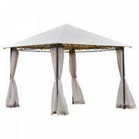 Outsunny 10' X 10' Gazebo Tent Shelter Art Steel Frame Flame-retardant Fabric With Mosquito Netting