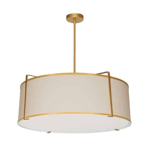 Dainolite Trapezoid 4 Light Pendant Drum Gold/Cream Shade White Fabric Diffuser Lamp