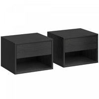 HOMCOM Floating Nightstand Set of 2 with Drawer and Shelf, Black