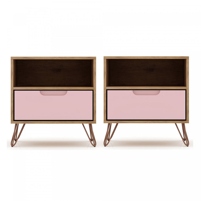 Rockefeller Mid-Century Modern 20\" Nightstand in Pink (1-Drawer) - Set of 2