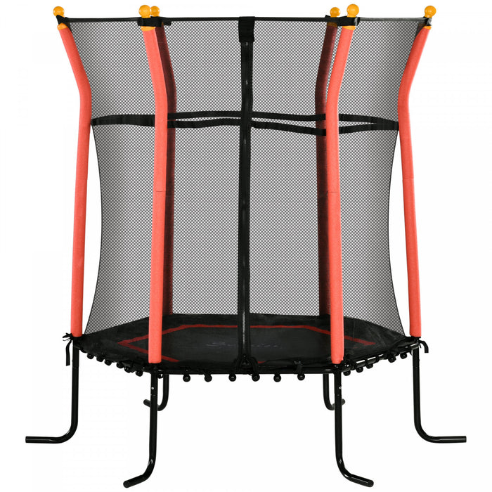 Soozier 63\" Kids Trampoline Mini Indoor Bouncer Jumper with Enclosure Net Elastic Thick Padded Pole Gift for Child Toddler Age 3-10 Years Old Red