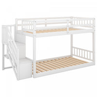 Joanna Twin Floor Solid Wood Bunk Bed With Storage Ladder, Low Height Design - White 