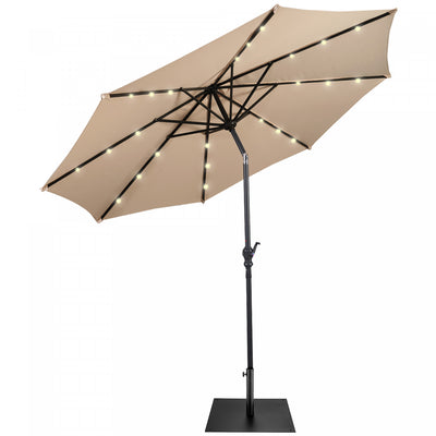 Costway 9ft Market Patio Umbrella w/Solar Lights & 40 LBS Steel Umbrella Stand