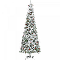 Homcom 9ft Snow Artificial Christmas Tree With Pine Cone, Red Berry