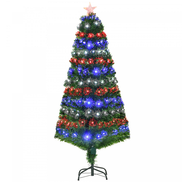 Homcom 5ft Pre-lit Fiber Optic Artificial Christmas Tree With 180 Led Lights And Branch Tips
