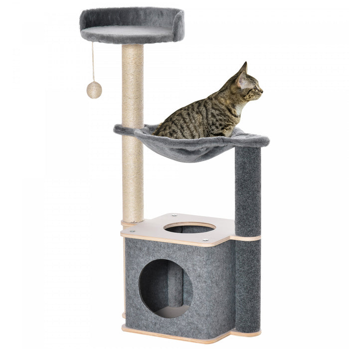 Pawhut Cat Tree, Multi-level Cat Tower With Perch, Scratching Post, Cat Condo, Hammock, Hanging Toy Ball, Cat Furniture For Indoor Cat, Grey
