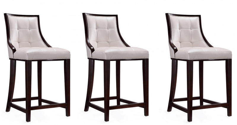 Fifth Avenue Traditional Wood Upholstered Counter Stool in Pearl White - Set of 3