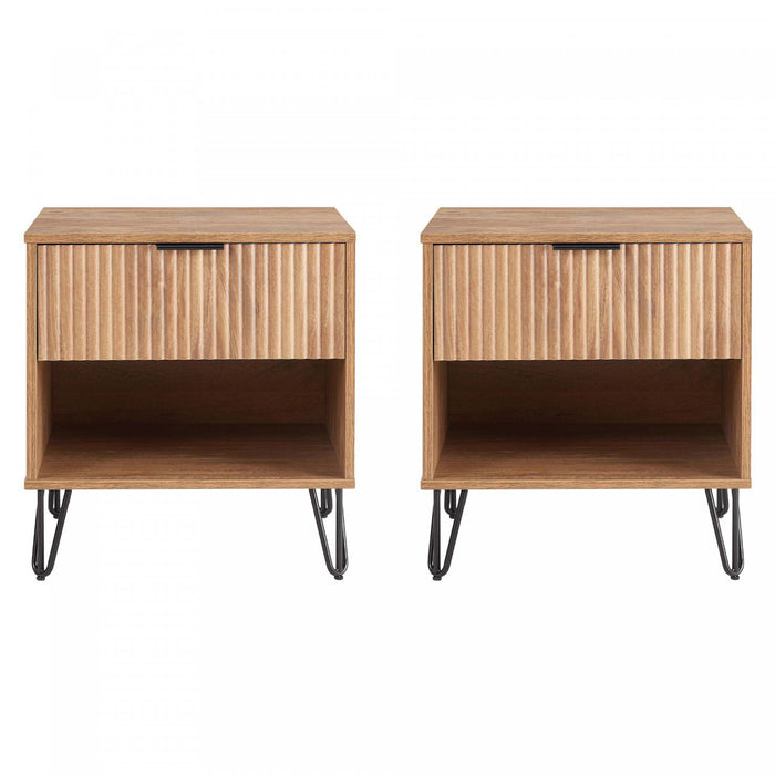 Dumbo Modern 20\" Fluted Nightstand in Golden Brown (1-Drawer) - Set of 2