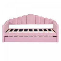 Lily Upholstered Daybed with Trundle and USB Charging Ports,Twin Size,Pink Twin Bed