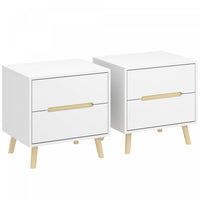 HOMCOM Nightstands Set of 2, Bedside Table w/ 2 Drawers and Wood Legs White