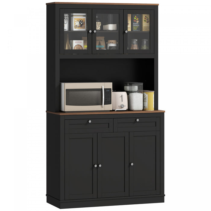 HOMCOM 71\" Pantry Cabinet with Microwave Space, Tall Kitchen Hutch, Black