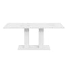 Vero 71 Inch Modern Rectangular Dining Table with Dual Pedestal Base and Marble Effect Finish, White Marble | Vero Table a Manger Rectangulaire Moderne 71 po avec Base a Double Piedestal et Finition Effet Marbre, Marbre Blanc