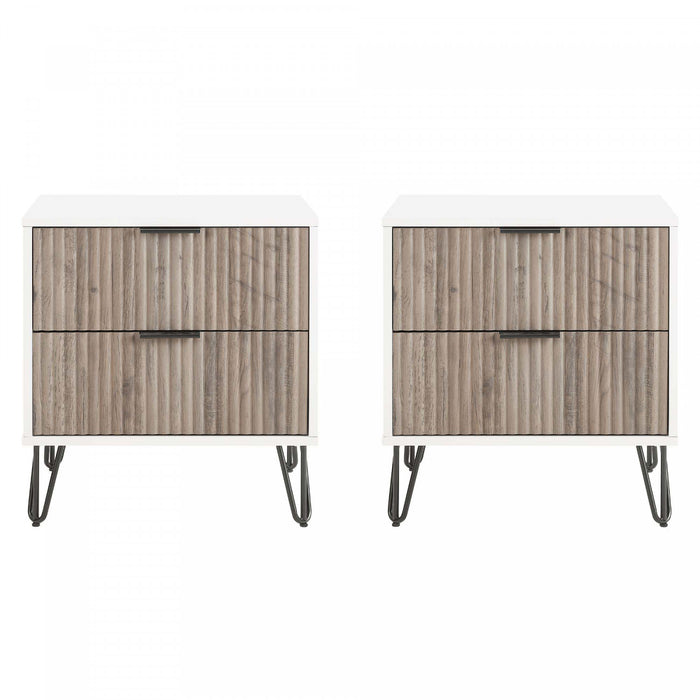 Dumbo Modern 20\" Fluted Nightstand in Rustic Gray and White (2-Drawer) - Set of 2
