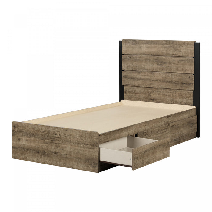 Arlen Mates Bed With 3 Drawers And Headboard Set - Weathered Oak 