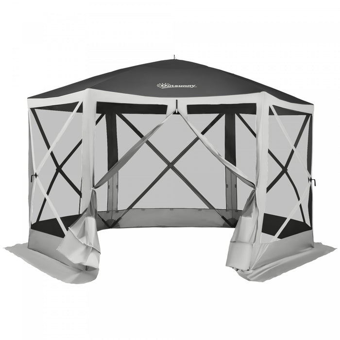 Outsunny 12' X 12' Hexagon Automatic Pop Up Screen Tents Camping Shelter Picnic Canopy Outdoor Sun Shade W/ Mesh Sidewalls And Carry Bag Grey