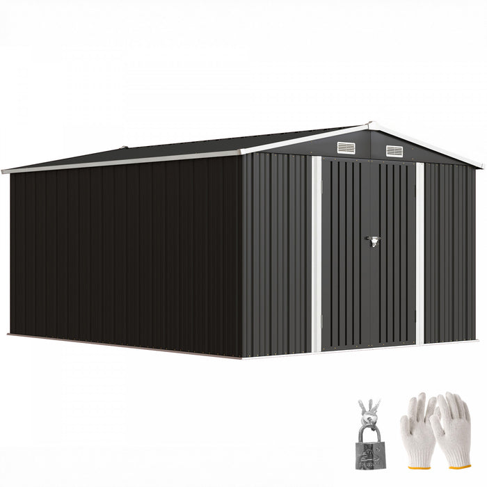 Outsunny 12' x 10' Metal Shed, Heavy Duty Outdoor Storage Shed, Dark Grey