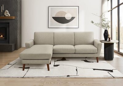 Upholstered Chaise Sofa Lounger, 86" Wide, Light Brown Fabric, Walnut Solid Wood Legs Sofa | Sofa Chaise Longue Rembourre, 85"L, Tissu Marron Clair, Pieds En Bois Massif De Noyer