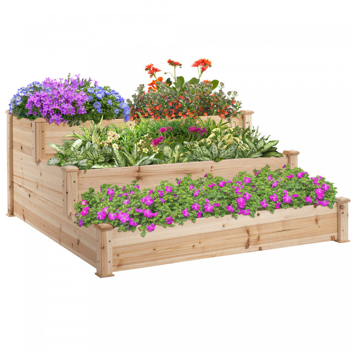 Outsunny 49''x49\"x22\" 3-tier Raised Garden Bed Wooden Planter Kit Elevated Plant Box Stand For Yard & Patio