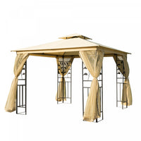 Outsunny 10'x10' Gazebo Canopy Outdoor Patio Sun Shelter Uv Protect W/ 2-tier Polyester Roof Curtain