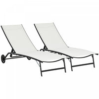 Outsunny 2pcs Lounge Chairs With Wheels, 5-level Adjustable Backrest, White