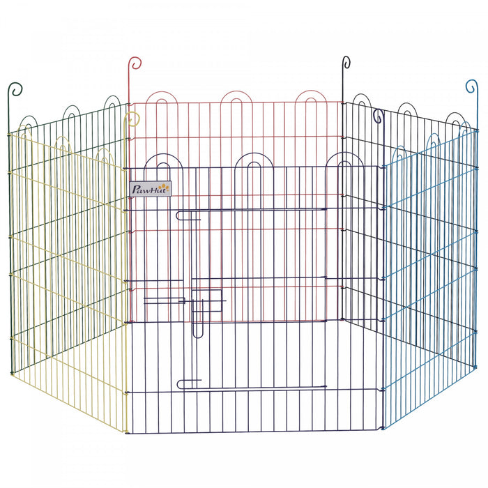 Pawhut 23.6\"h Metal Pet Playpen Portable Hexagon Dog Exercise Fence Flexible Shape Puppy Crate Kennel W/ Door For Outdoor